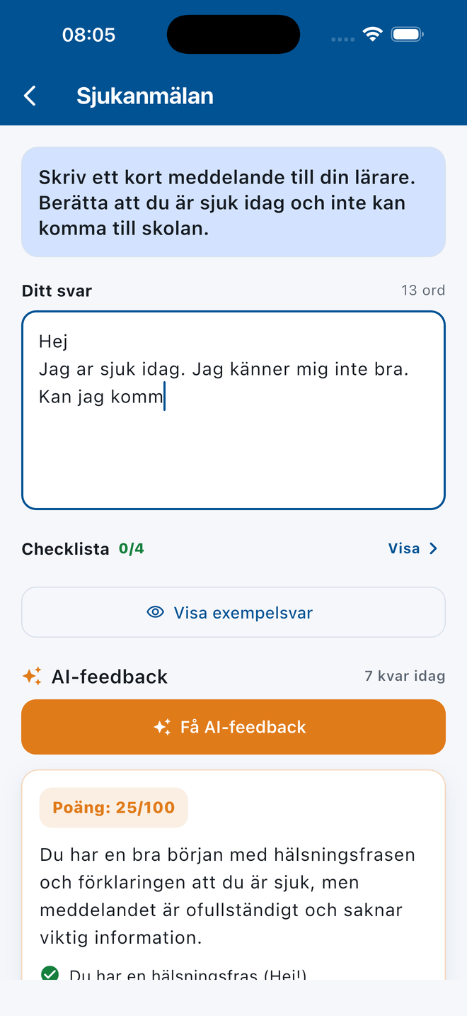 SFI Prov: AI-rättning av skrivuppgift